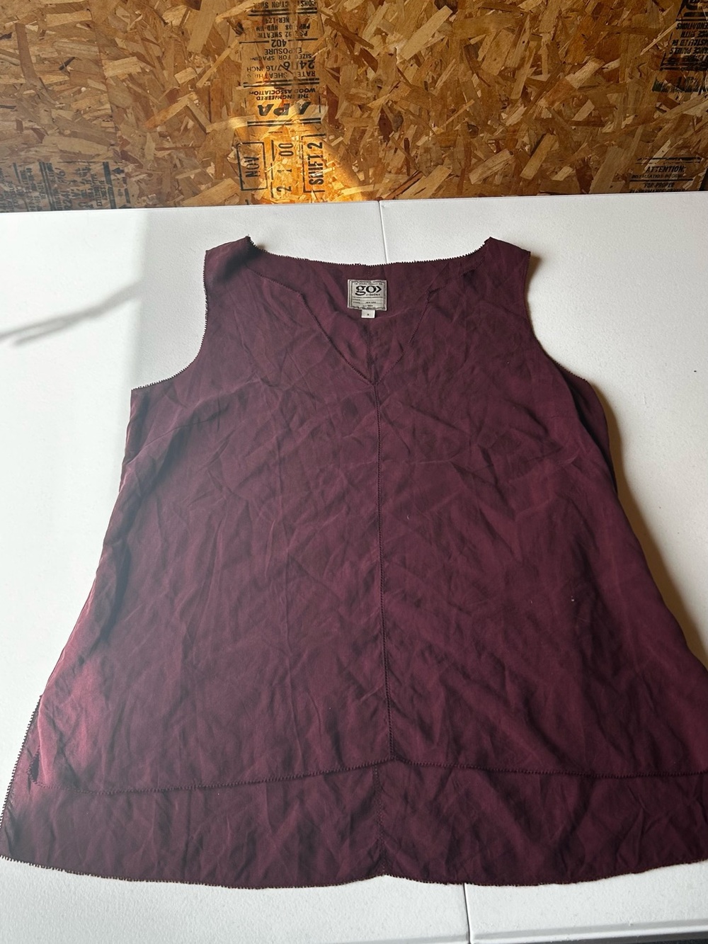 GO BY GO SILK Sleeveless V-Neck Tunic Top in Burgundy